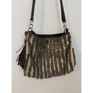 Gianni Conti Leather Purse Fringe Detail Satchel Crossbody Boho Italian EUC